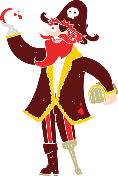 Bir insan tarafından çizilmiş korsan kaptanının düz renk çizimi