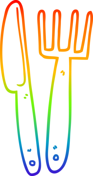 Bir insan tarafından çizilmiş karikatür bıçağı ve çatal çizimi.