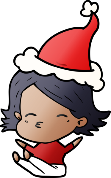 Bir insan tarafından çizilmiş Noel Baba şapkası giymiş bir kadının el çizimi karikatürü.