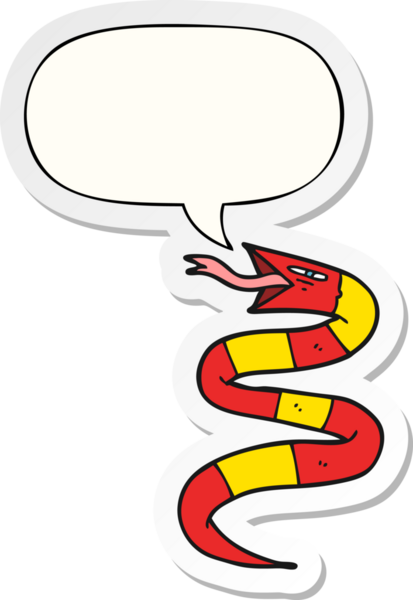 Bir insan tarafından çizilmiş konuşma balonu çıkartmalı tıslayan çizgi film yılanı.