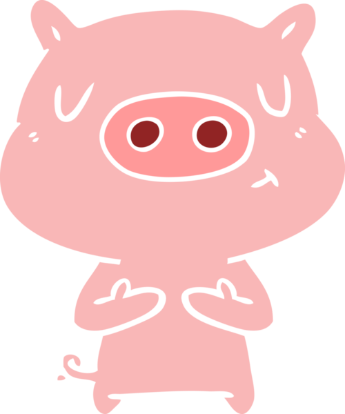 Düz renkli çizgi film içerikli domuz insan tarafından çizilmiş.