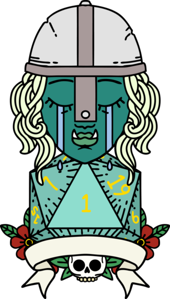 Retro Dövme Tarzı Ağlayan Ork Savaşçısı Karakteri Bir insan tarafından çizilmiş doğal bir D20 rulosu