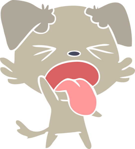 Düz renkli çizgi film. Bir insan tarafından çizilmiş iğrenç bir köpek.