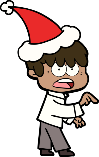 Bir insan tarafından çizilmiş Noel Baba şapkası takan bir çocuğun çizimi.