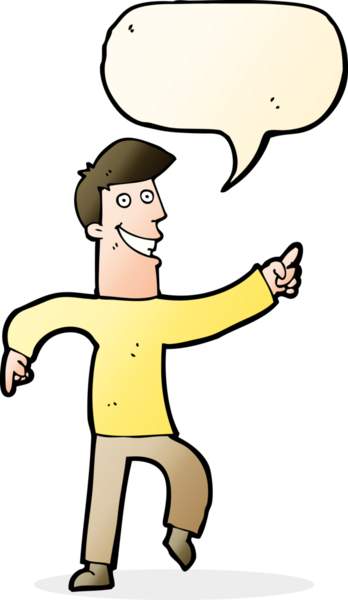 Bir insan tarafından çizilmiş konuşma balonuyla sırıtan çizgi film adamı.