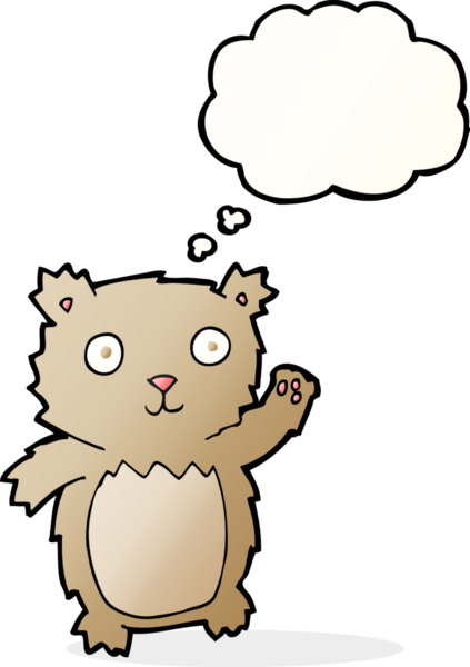 Bir insan tarafından çizilmiş düşünce balonlu oyuncak ayıyı sallayan çizgi film.