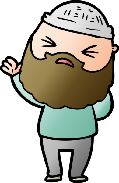 Bir insan tarafından çizilmiş sakallı bir çizgi film adamı.