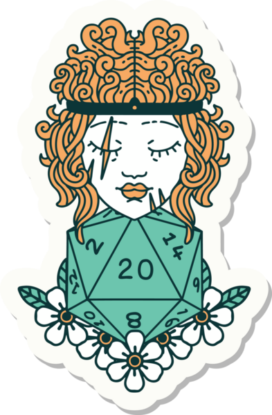 Bir insan tarafından çizilmiş 20 zarlı bir insan barbarının çıkartması.