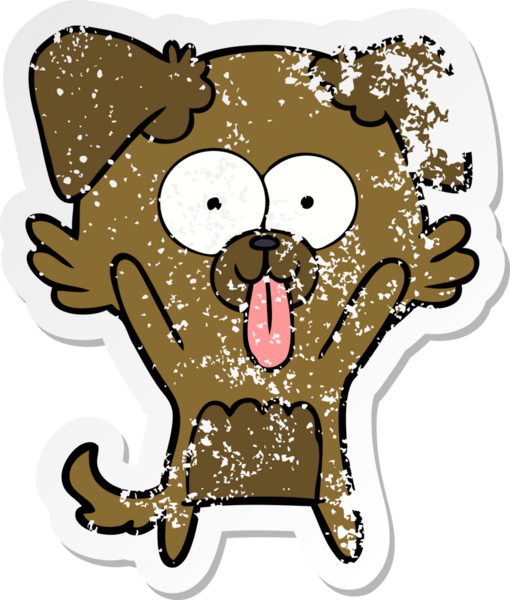 Bir insan tarafından çizilmiş dilli çizgi film köpeğinin sıkıntılı çıkartması.