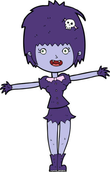 Bir insan tarafından çizilmiş mutlu vampir kız çizgi filmi.