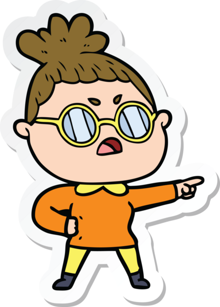 Çizgi film çıkartması. Bir insan tarafından çizilmiş rahatsız bir kadın.