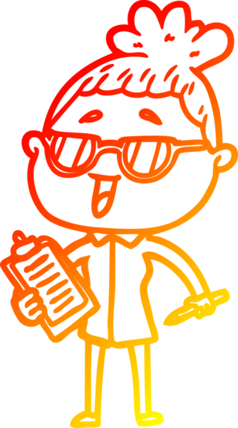 Bir insan tarafından çizilmiş gözlük takan mutlu bir kadının çizgi çizimi.