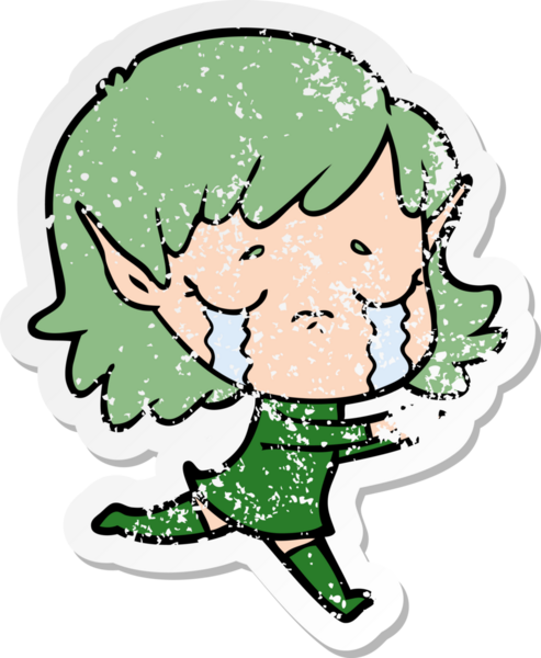 Bir insan tarafından çizilmiş, ağlayan bir elf kızı.