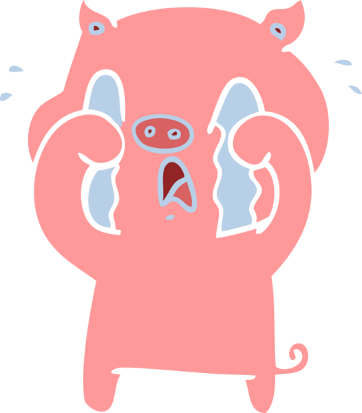 Ağlayan domuz düz renkli çizgi film bir insan tarafından çizildi.