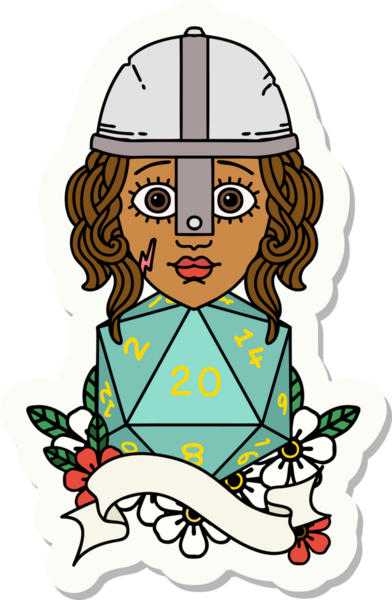 Bir insan tarafından çizilmiş 20 zarlı bir insan dövüşçüsünün çıkartması.