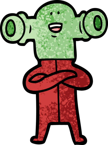 Bir insan tarafından çizilmiş dostane bir uzaylı çizgi filmi.