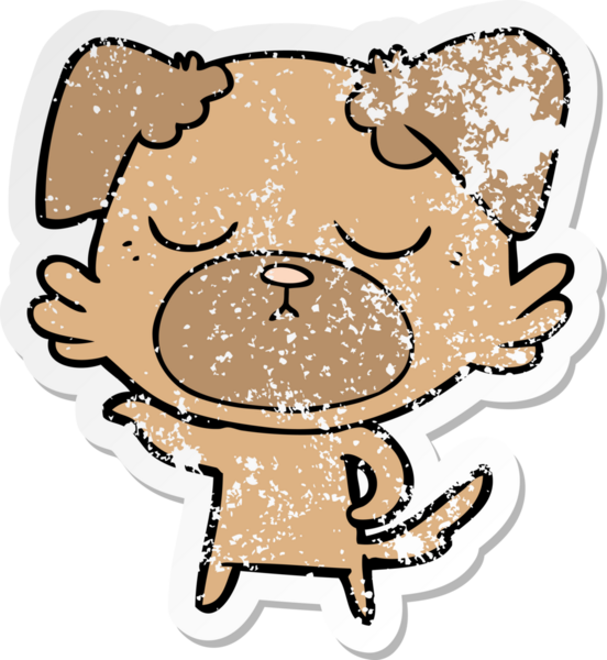 Bir insan tarafından çizilmiş şirin bir köpeğin sıkıntılı çıkartması.