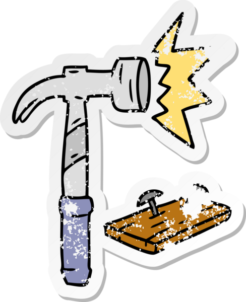 insan eliyle çizilmiş bir çekiç ve çivi.