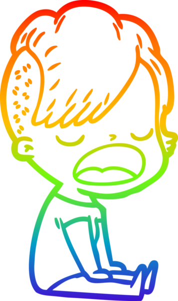 Gökkuşağı gradyan çizgi çizimi bir insan tarafından çizilen havalı hippi kız çizimi