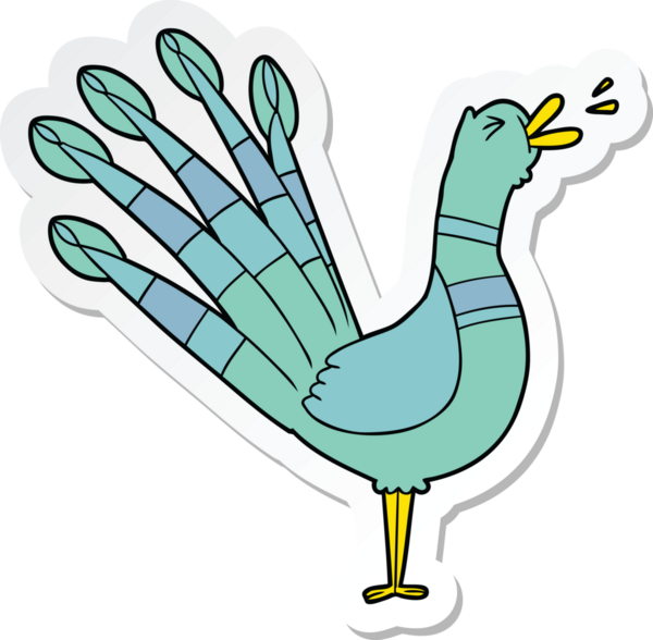 Bir insan tarafından çizilmiş öten tavus kuşunun çıkartması.