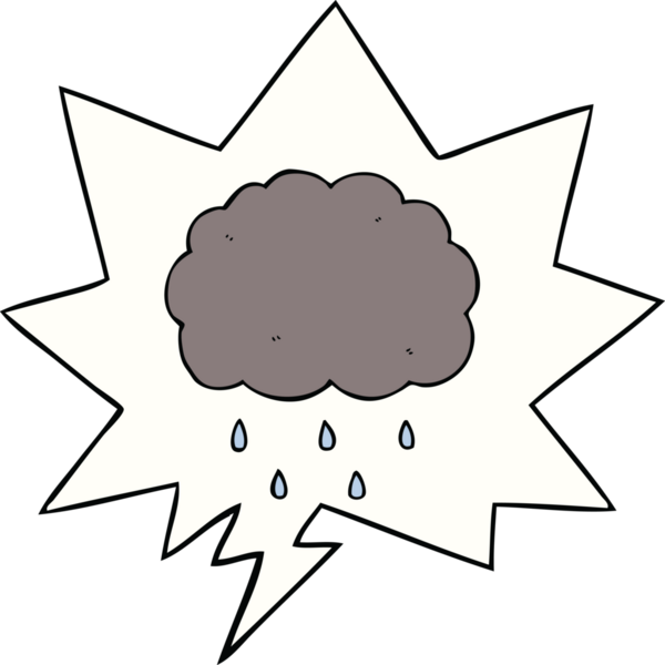 Bir insan tarafından çizilmiş konuşma baloncuğuyla yağmur yağıyor.