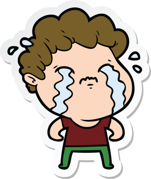 Bir insan tarafından çizilmiş, ağlayan bir çizgi film karakterinin çıkartması.