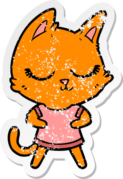 Bir insan tarafından çizilmiş sakin bir çizgi film kedisinin sıkıntılı çıkartması.