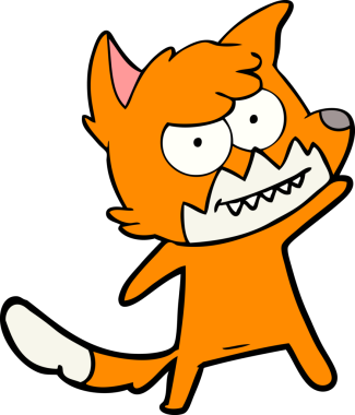 Bir insan tarafından çizilmiş sırıtan tilki çizgi filmi.