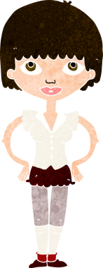 Bir insan tarafından çizilmiş kalçaları olan çizgi film kadını.