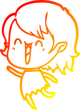 Bir insan tarafından çizilmiş sevimli, mutlu bir vampir kızın çizgi çizimi.