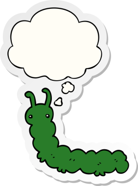 İnsan tarafından çizilmiş bir çıkartma olarak düşünce baloncuğu olan çizgi film tırtılı.