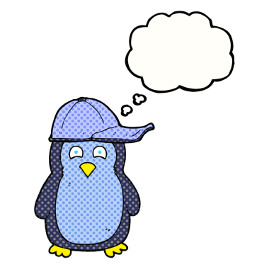 Bir insan tarafından çizilmiş serbest çizim baloncuk penguen şapkası.