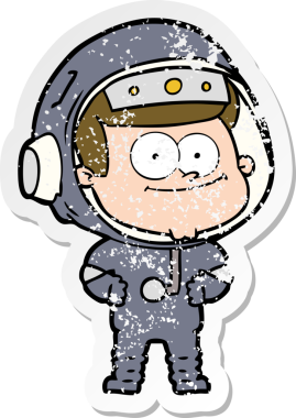 Bir insan tarafından çizilmiş mutlu bir astronot karikatürü.