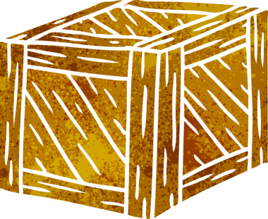 Bir insan tarafından çizilmiş ahşap bir sandığın retro karikatürü.