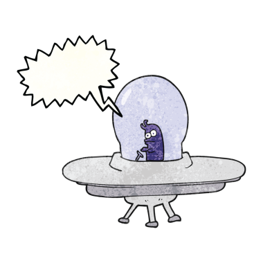 Bir insan tarafından çizilmiş serbest konuşma balonu desenli uçan daire.