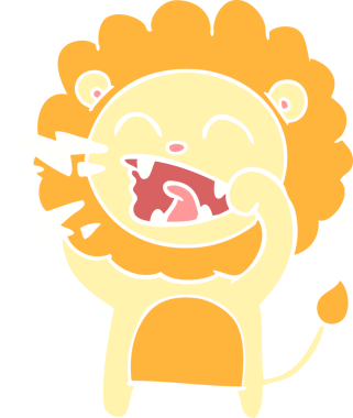 Düz renkli karikatür kükreyen aslan bir insan tarafından çizilmiş.