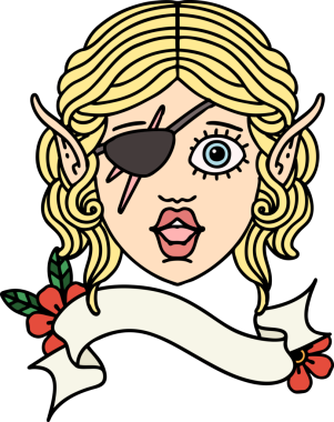 Retro Dövme Tarzı Elf düzenbaz karakter yüzü Bir insan tarafından çizildi