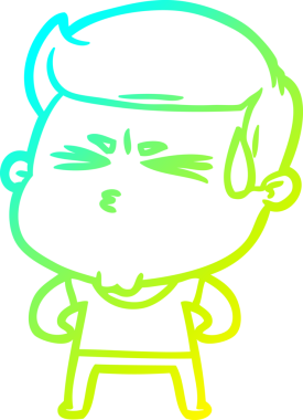 Bir insan tarafından çizilmiş terleyen bir çizgi film karakteri çizimi.