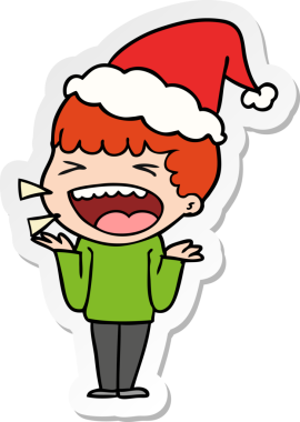 Bir insan tarafından çizilmiş Noel Baba şapkası giymiş gülen bir adamın el yazısı.