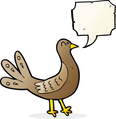 Bir insan tarafından çizilmiş konuşma balonlu çizgi film kuşu.