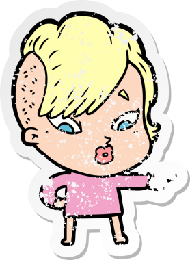 Bir insan tarafından çizilmiş üzgün bir çizgi film çıkartması. Şaşırmış bir kız.