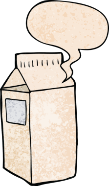 bir insan tarafından çizilmiş, konuşma baloncuklu karton süt.