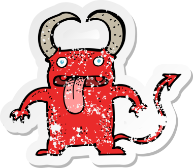 Bir insan tarafından çizilmiş küçük bir şeytan çizgi filminin gerilimli yapıştırması.