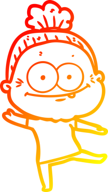 Bir insan tarafından çizilmiş mutlu, yaşlı bir kadının sıcak çizgi çizimi.