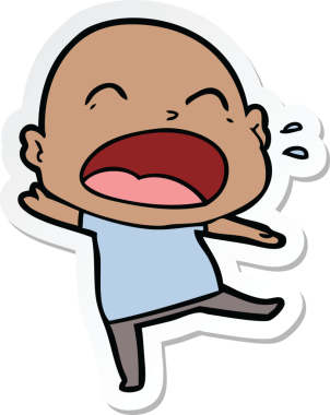 Bir insan tarafından çizilmiş kel adam diye bağıran bir çizgi film çıkartması.