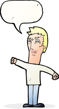 Bir insan tarafından çizilmiş konuşma baloncuğuyla rahatsız bir adam.