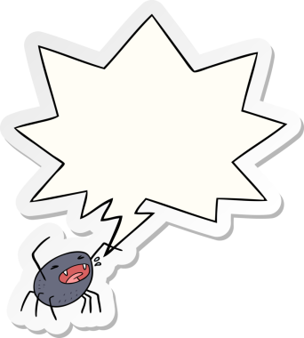 Bir insan tarafından çizilmiş konuşma balonu çıkartmalı cadılar bayramı örümceği çizgi filmi.