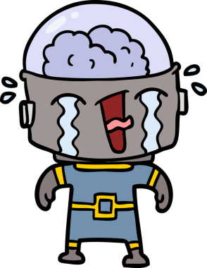 Bir insan tarafından çizilmiş ağlayan robot çizgi film.