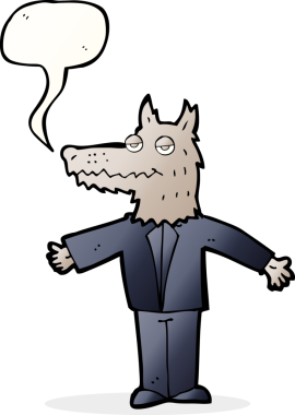 Bir insan tarafından çizilmiş konuşma balonlu bir kurt.