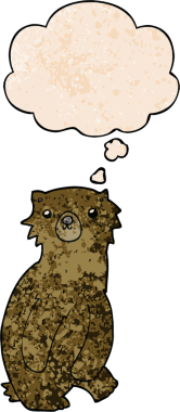 Bir insan tarafından çizilmiş grunge desenli düşünce baloncuklu çizgi film ayısı.